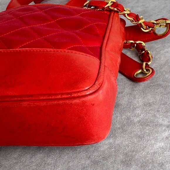 Chanel Red Satin Quilted Chain Shopper Tote Bag - Picture 6 of 16